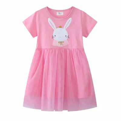 Kids Toddler Girls Easter Bunny Print Casual Short Sleeve Princess Dress