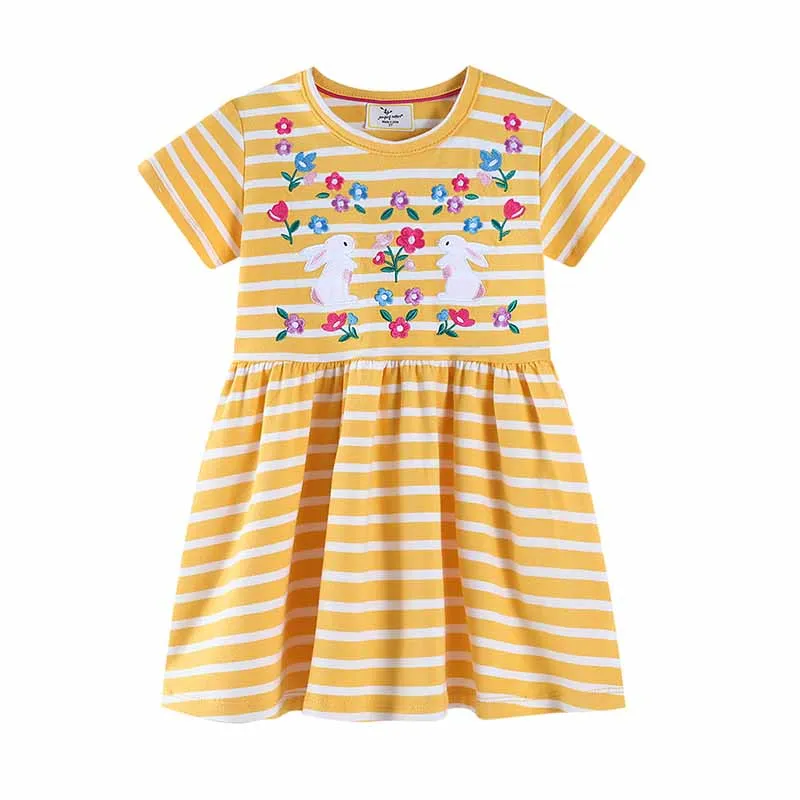 Kids Toddler Girls Easter Casual Cute Bunny Short Sleeve Princess Dress Cotton Knit