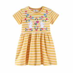 Kids Toddler Girls Easter Casual Cute Bunny Short Sleeve Princess Dress Cotton Knit