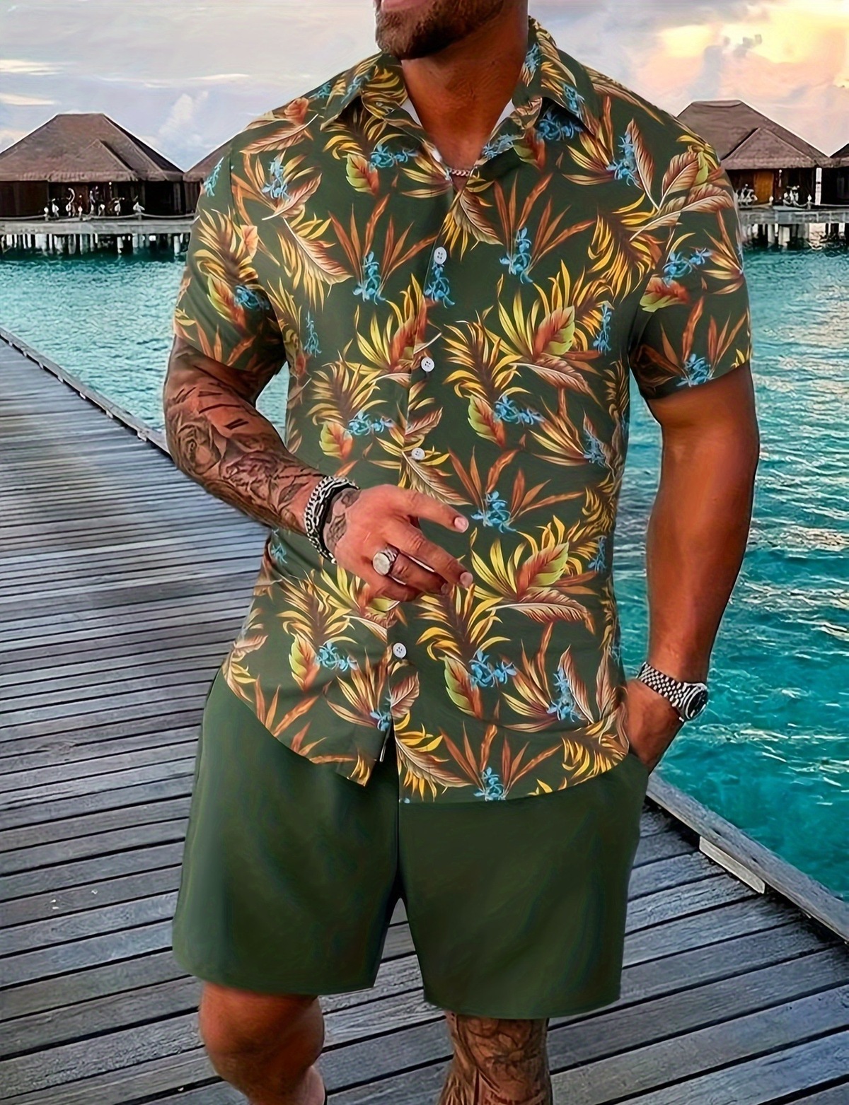 Wholesale Men Casual Printed Casual Loose Short-Sleeved