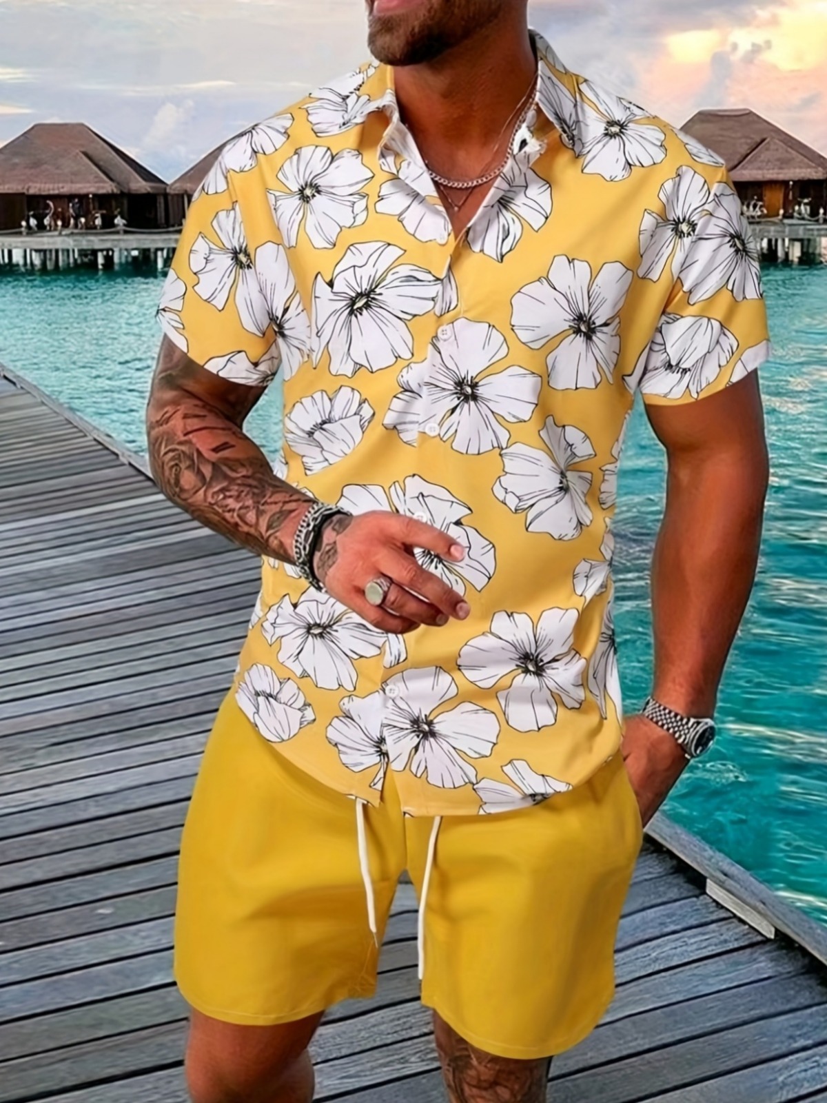 Wholesale Men Casual Printed Casual Loose Short-Sleeved