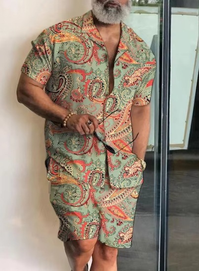Wholesale Men Casual Digital Print Short-Sleeved Shirt And