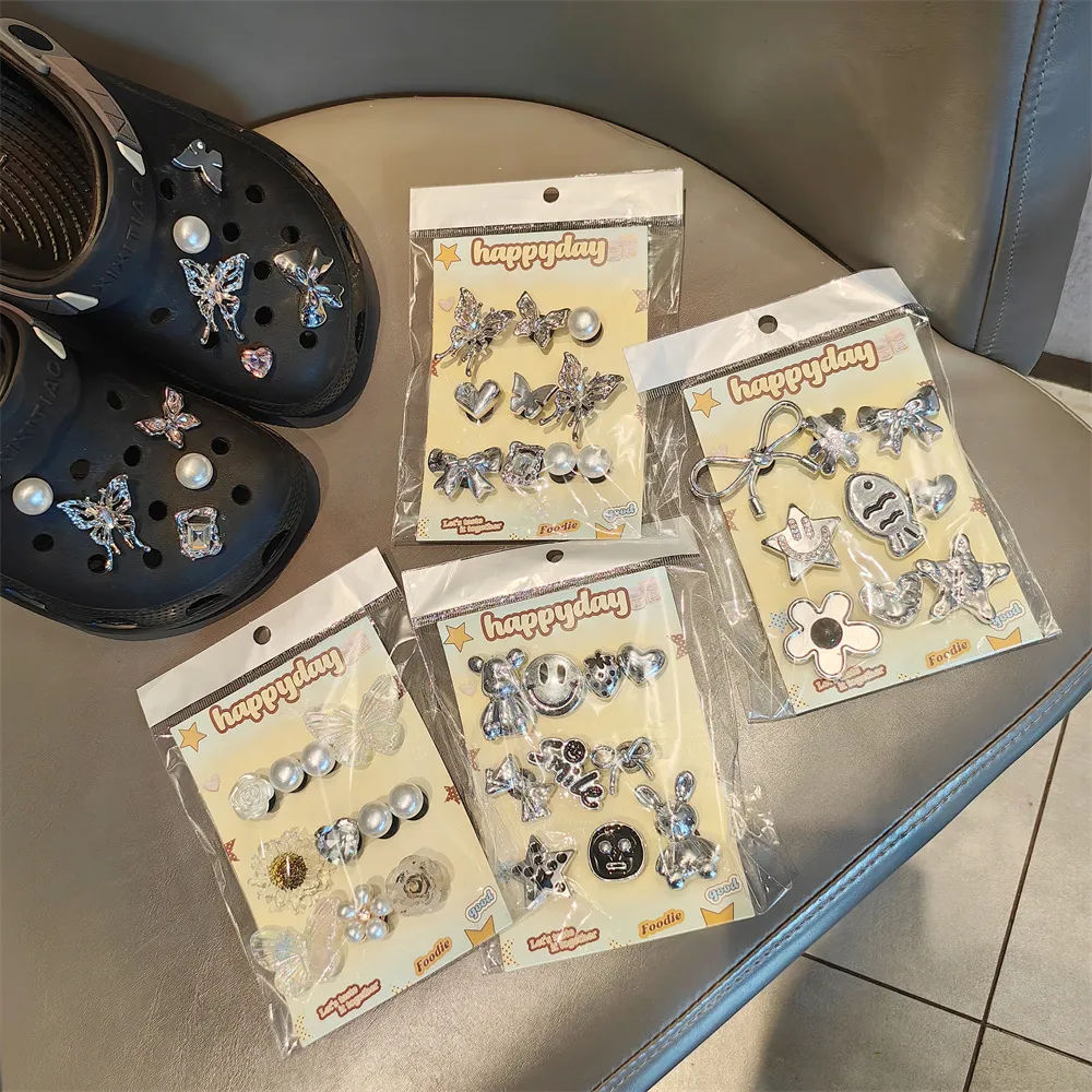 Fashion Flower Butterfly Silver Smiley Diy Cave Shoes Buckle