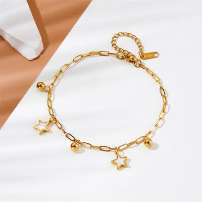 Women Fashion Star Moon Pendant Anklet Titanium Steel