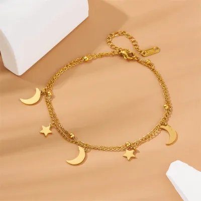 Women Fashion Star Moon Pendant Anklet Titanium Steel