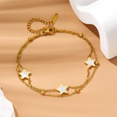 Women Fashion Star Moon Pendant Anklet Titanium Steel