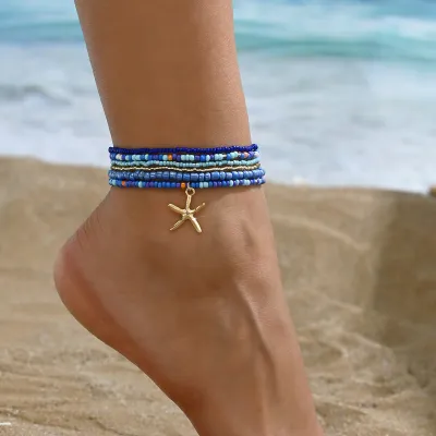 Women's Casual Vacation Alloy Beads Starfish Pendant Multi-Layer Beach Anklet