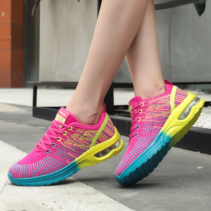 Women Fashion Casual Color Block Weaving Sports Breathable Thick Soled Sneakers