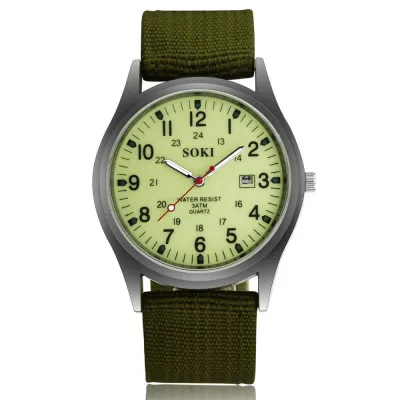 Men's Fashion Casual Round Canvas Band Quartz Wrist Watch