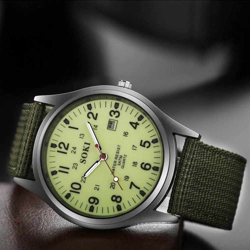 Men's Fashion Casual Round Canvas Band Quartz Wrist Watch