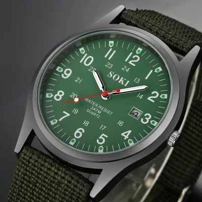 Men's Fashion Casual Round Canvas Band Quartz Wrist Watch
