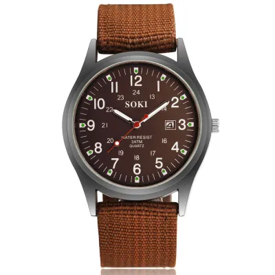 Men's Fashion Casual Round Canvas Band Quartz Wrist Watch
