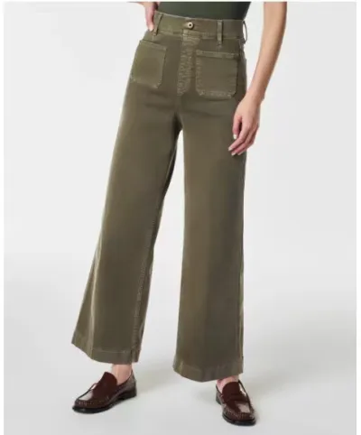 Women Casual Solid Color High Waist Stretch Wide Leg Jeans
