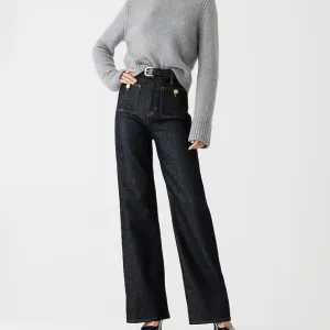 Women Casual Solid Color High Waist Stretch Wide Leg Jeans