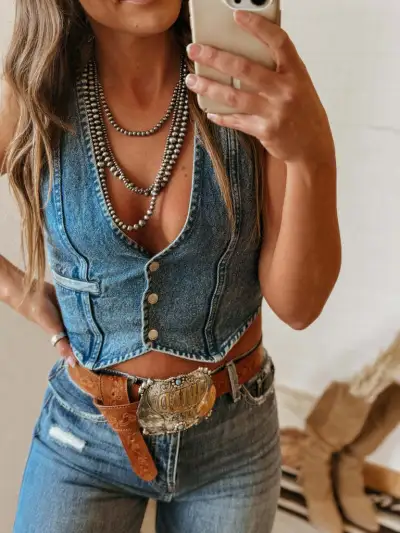 Women's Fashion Sexy V-Neck Sleeveless Denim Vest