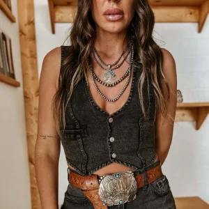 Women's Fashion Sexy V-Neck Sleeveless Denim Vest