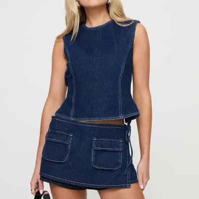 Women's Lace-Up High Waist Denim Culottes - Street Hipster Style