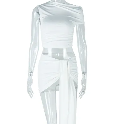 Women Fashion Sexy Solid Color Sleeveless Crop Top Tight Skirt Set