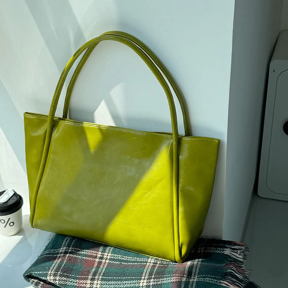 Women Casual Simple Solid Color Large Capacity PVC Tote Bag with Magnetic Buckle