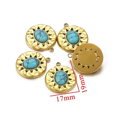 Vintage Women Natural Stone Turquoise Pendant Stainless Steel Necklace
