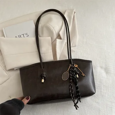 Women Casual Solid Color Baseball Pendant Large Capacity Tote Shoulder Bag