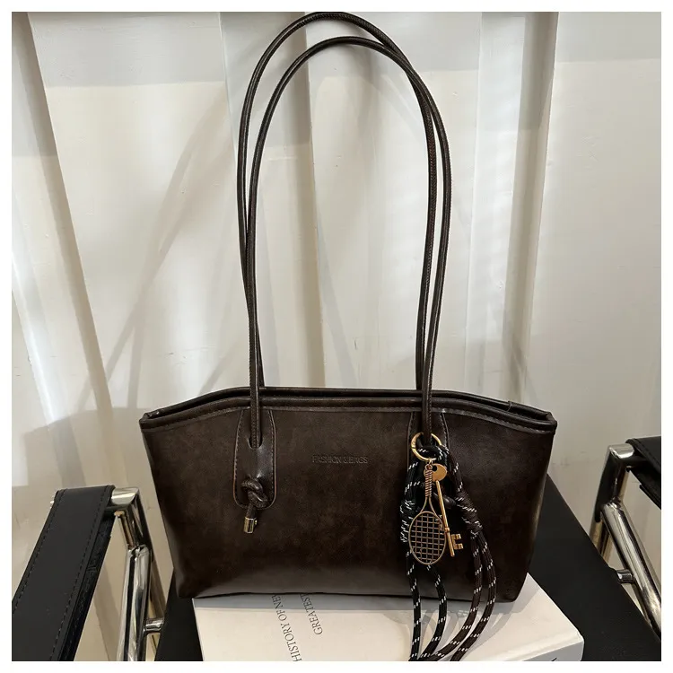 Women Casual Solid Color Baseball Pendant Large Capacity Tote Shoulder Bag