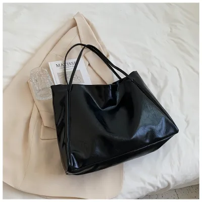 Women Casual Soft PU Leather Large Capacity Solid Color Tote Shoulder Bag