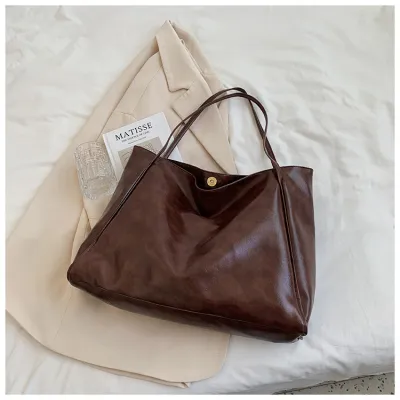 Women Casual Soft PU Leather Large Capacity Solid Color Tote Shoulder Bag