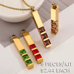 Fashion Women Geometric Rectangle Crystal Zircon Pendant Stainless Steel Chain Necklace