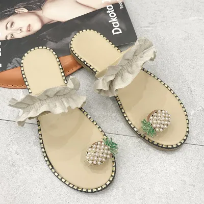 Women Plus Size Fashion Casual Pineapple Buckle Flip Flops Flat Beach Slippers