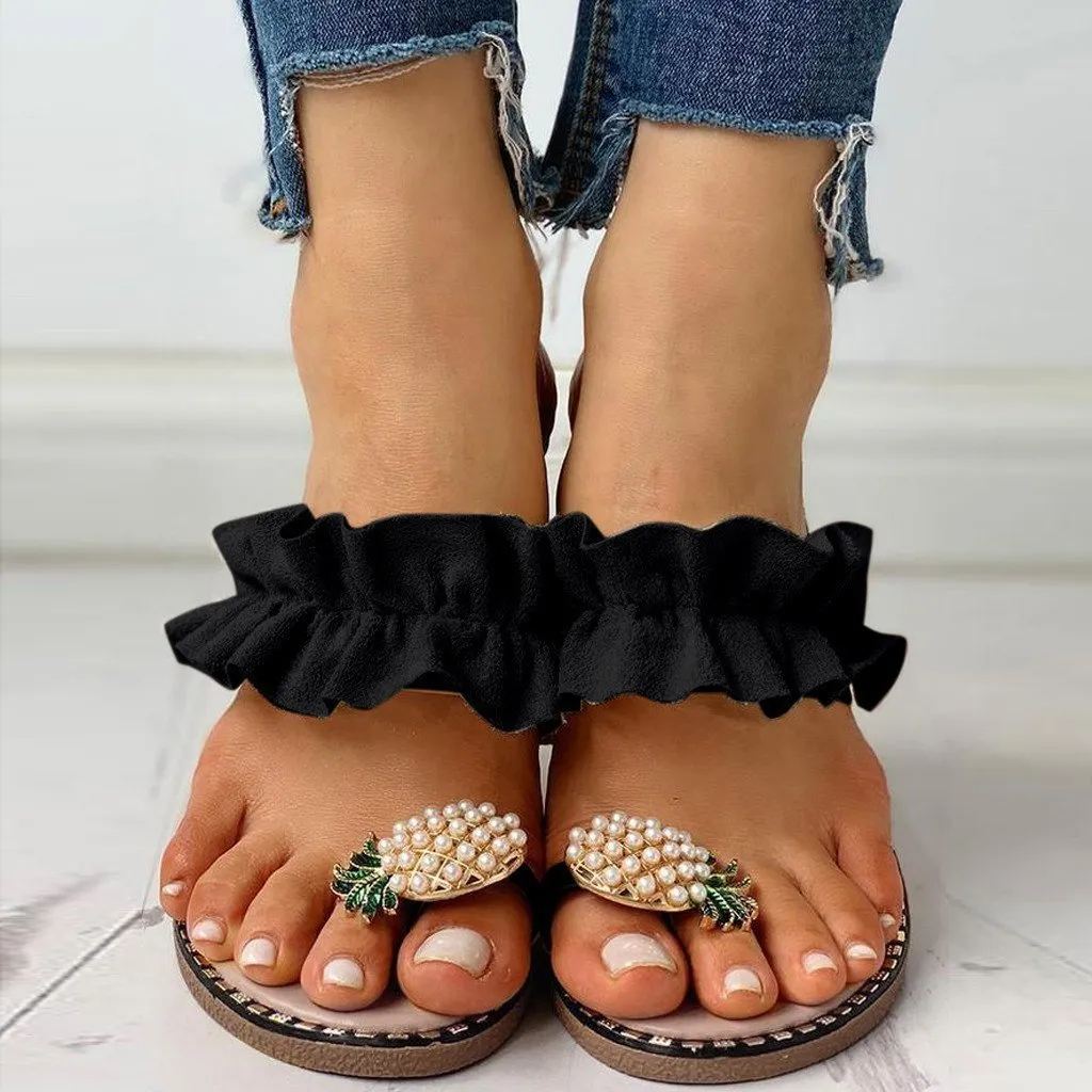 Women Plus Size Fashion Casual Pineapple Buckle Flip Flops Flat Beach Slippers