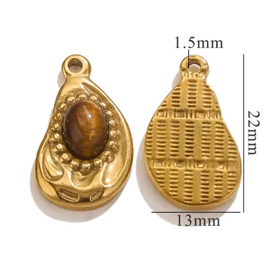 Fashion Vintage Water Drop Natural Stone Pendant Necklace Stainless Steel
