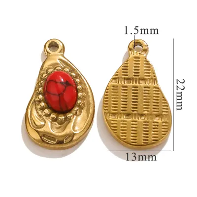 Fashion Vintage Water Drop Natural Stone Pendant Necklace Stainless Steel