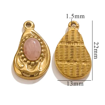 Fashion Vintage Water Drop Natural Stone Pendant Necklace Stainless Steel