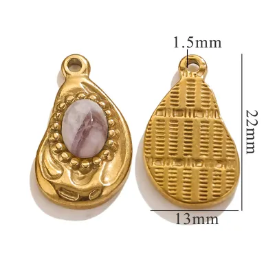 Fashion Vintage Water Drop Natural Stone Pendant Necklace Stainless Steel