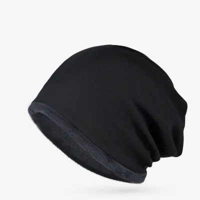 Winter Casual Solid Cotton Polyester Windproof Dual Use Beanie Cap