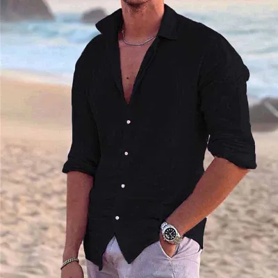 Wholesale Men Casual Basic Solid Color Stripe Plus Size Long Sleeve Lapel Shirt