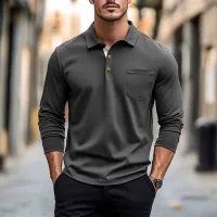 Men'S Fashion Solid Color Lapel Short Sleeve Loose Shirt