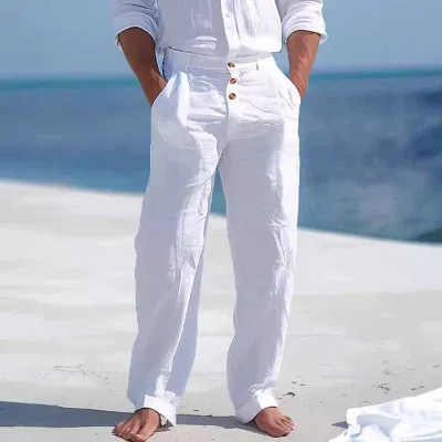 Men Fashion Casual Solid Color Linen Pants