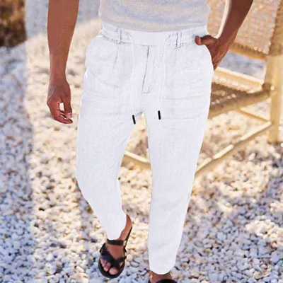 Men Fashion Casual Solid Color Cotton Linen Pants
