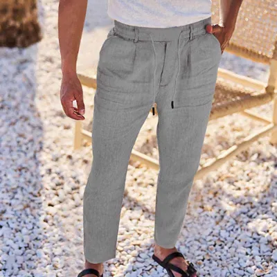 Men Fashion Casual Solid Color Cotton Linen Pants