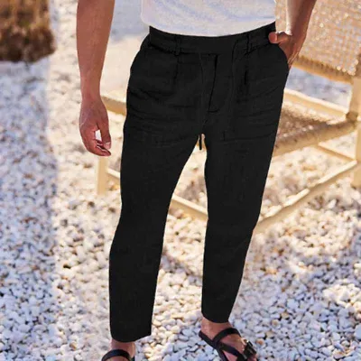 Men Fashion Casual Solid Color Cotton Linen Pants