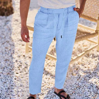 Men Fashion Casual Solid Color Cotton Linen Pants