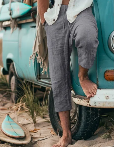 Men's Casual Solid Color Cropped Pants Light Cooked Leisure