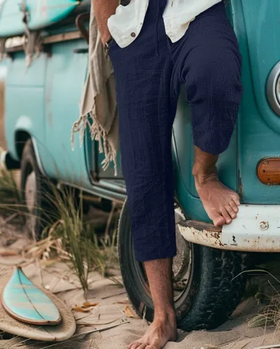 Men's Casual Solid Color Cropped Pants Light Cooked Leisure