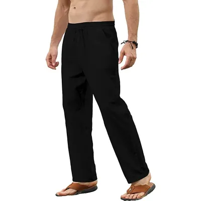 Men Fashion Casual Solid Color Cotton And Linen Pants