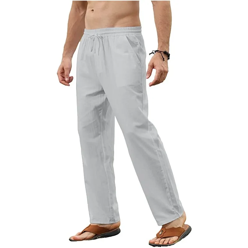 Men Fashion Casual Solid Color Cotton And Linen Pants