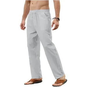 Men Fashion Casual Solid Color Cotton And Linen Pants