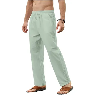 Men Fashion Casual Solid Color Cotton And Linen Pants