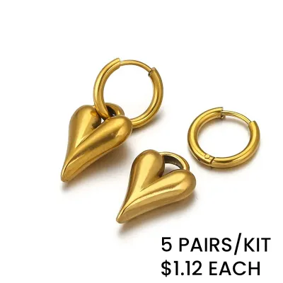 Stainless Steel 3D Hollow Heart Clip Earrings